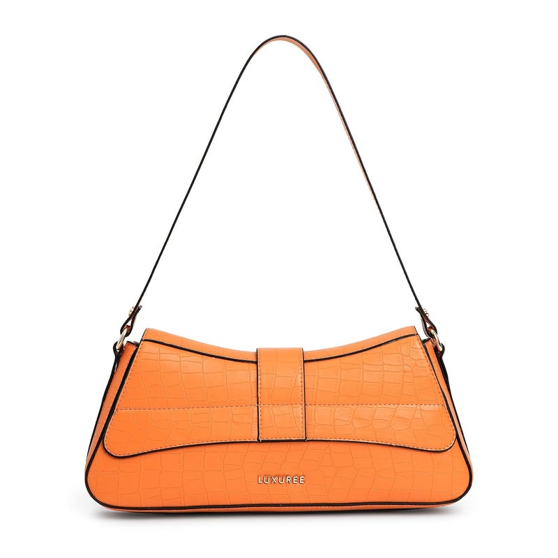 KLEIO Vegan Leather Structured Shoulder HandBag for Women - Orange - Image 3